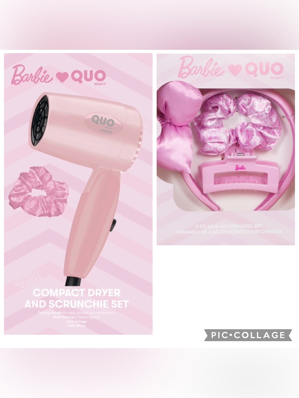 New Barbie x Quo Travel Hairdryer & Scrunchie & Hair Accessories Sets